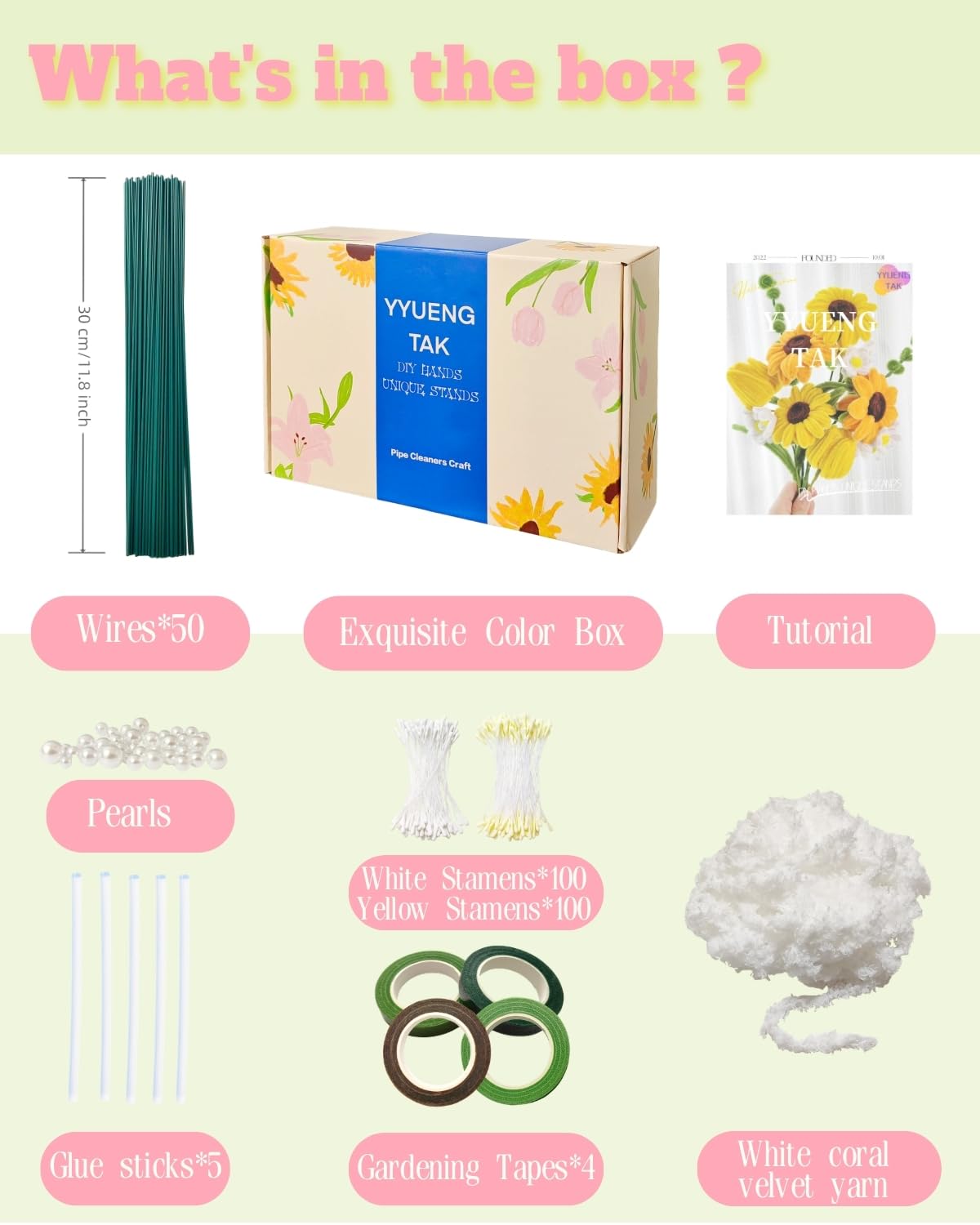 YYUENG TAK 1000 Pcs Pipe Cleaners Flower Kit, 18 Colors Chenille Stems with Complete Accessory Set & Instruction, Pipe Cleaners Craft, Art and Craft