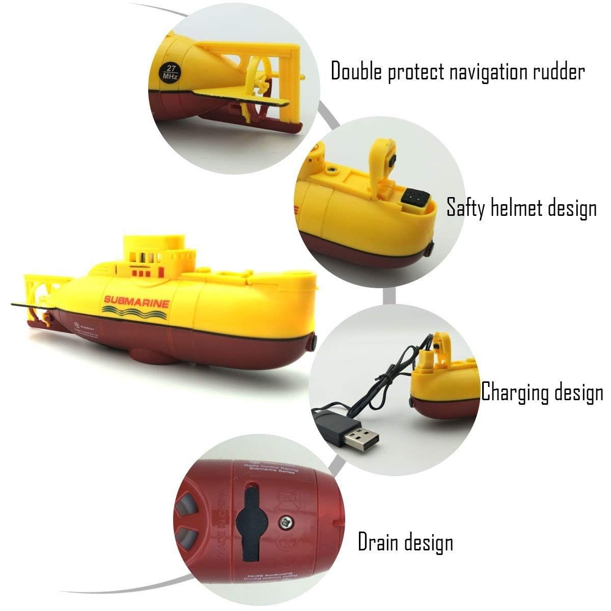 Ouhgnoh Mini RC Boat Toy Remote Control Tourist Submarine Underwater Electric Fish Tank Diving Child's Birthday Present