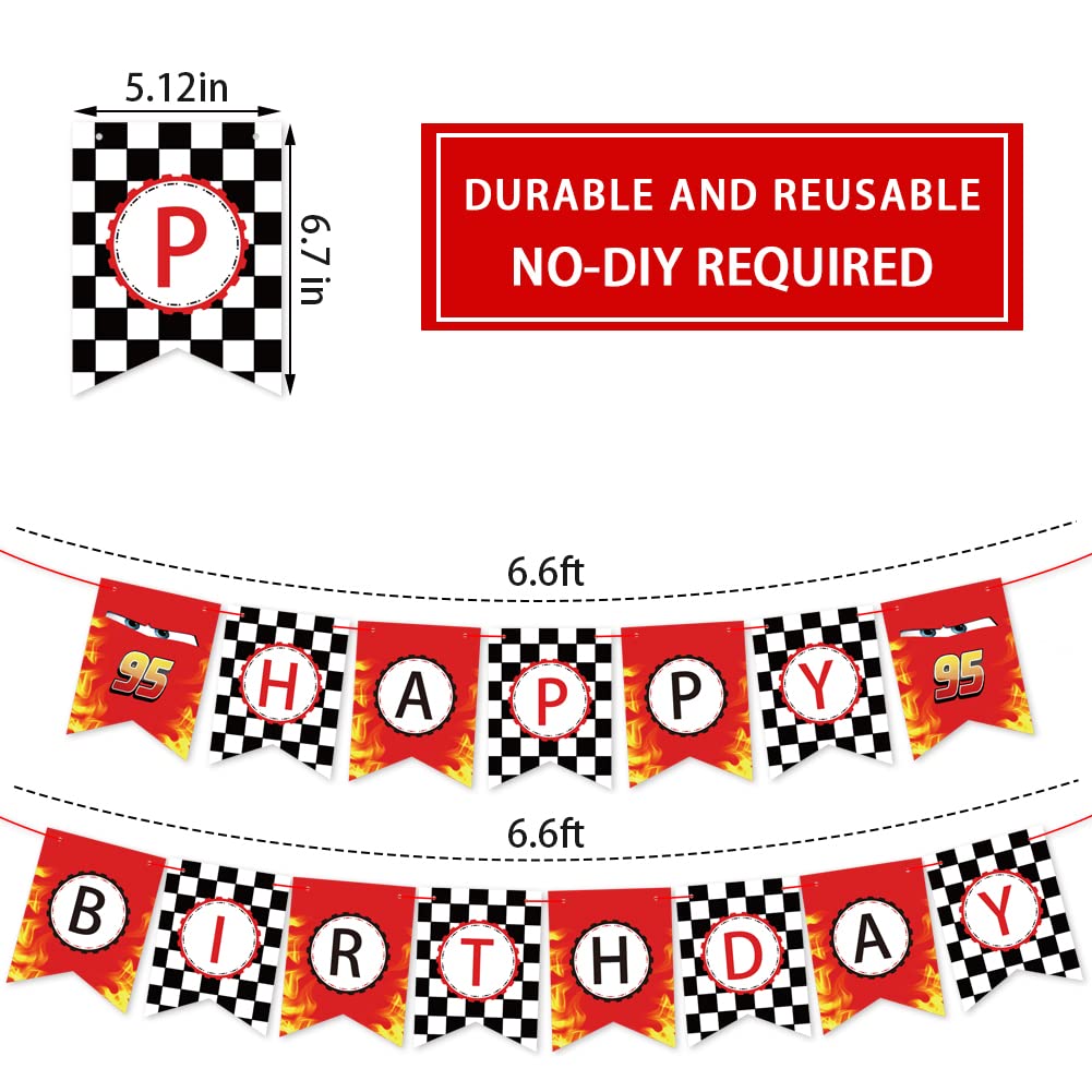 Race Car Birthday Banner - Let's Go Racing with Checkered Flag Themed Party Supplies