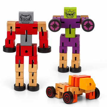 ArtCreativity Wooden Toy Robots 3 Pack | Colorful 5.75 Inch Transforming Action Figures and STEM Blocks for Kids | Educational Puzzle Toys