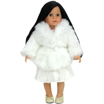 Sophia's 18" Doll Ivory Faux Fur Winter Dress Coat with Large Collar and Rose Bud Sash Closure