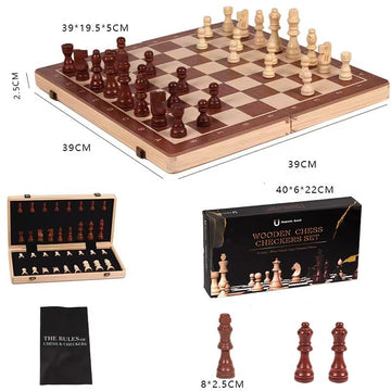 Magnetic Wooden Chess Set with Storage Slots - 15" Folding Board & Staunton Pieces | Portable Travel Chess Game for Adults and Kids