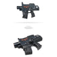 Sci-Fi Inspired Foam Blaster Prop, 11.75” Futuristic Display & Costume Accessory with Copper Emblem, Black/Dark Blue Finish