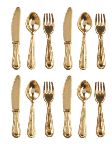 Dolls House Miniature Tableware Gold Cutlery Set 332
