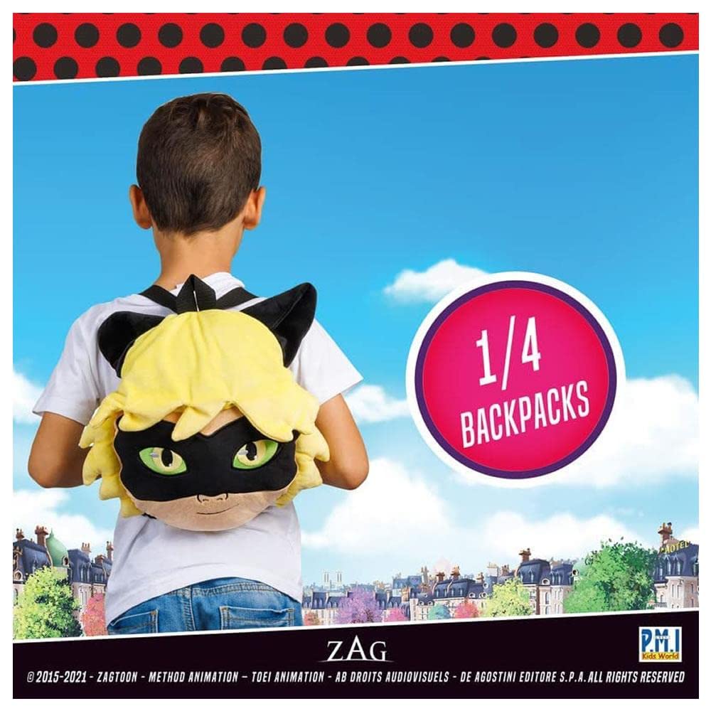 P.M.I. Miraculous Ladybug Plush School Backpack | One of Two 12-Inch-Tall Collectibles | Miraculous Ladybug Toys and Playable Plush Backpacks | Cat