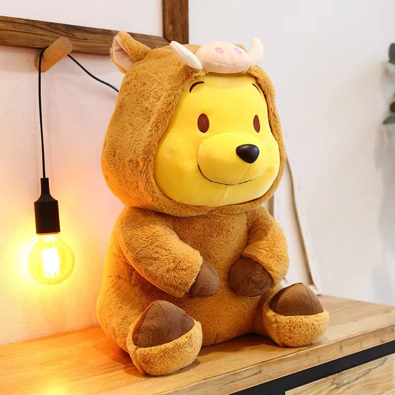 Dremung Bear Stuffed Animal 35cm, 14'' Kawaii Cartoon Bear Doll Plush Toy Brown & Yellow