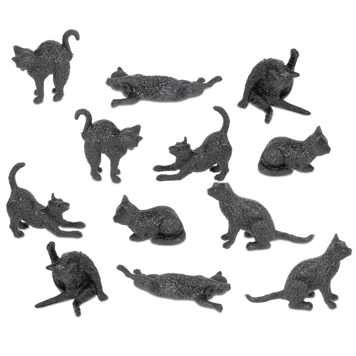 Accoutrements Archie McPhee Itty Bitty Black Cats - Bag of 12 Adorable Vinyl Kitties in 6 Styles for Cat Lovers and Halloween Fun