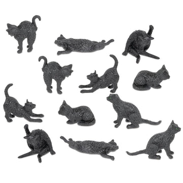 Accoutrements Archie McPhee Itty Bitty Black Cats - Bag of 12 Adorable Vinyl Kitties in 6 Styles for Cat Lovers and Halloween Fun