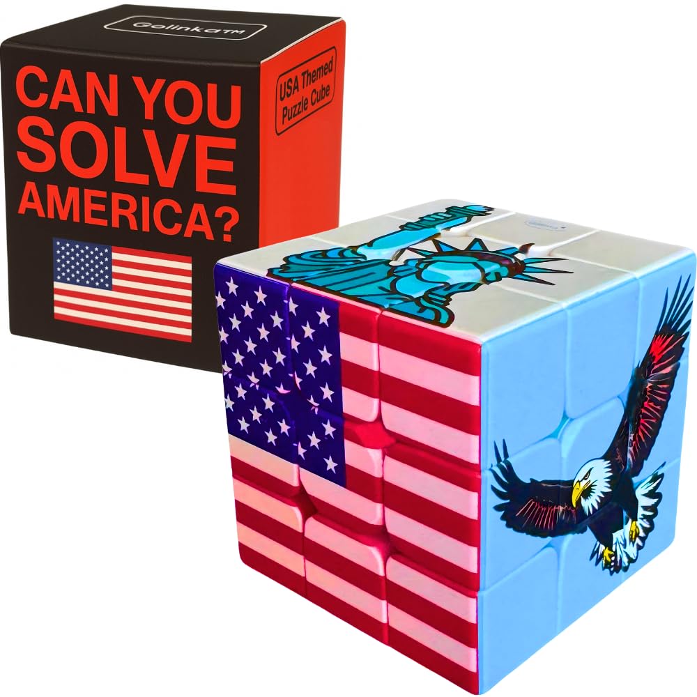 USA 3x3 Speed Cube Puzzle - American-Themed US Patriotic Brain Teaser Toy - Independence Day Decor American Flag, Collectible Souvenir Gift