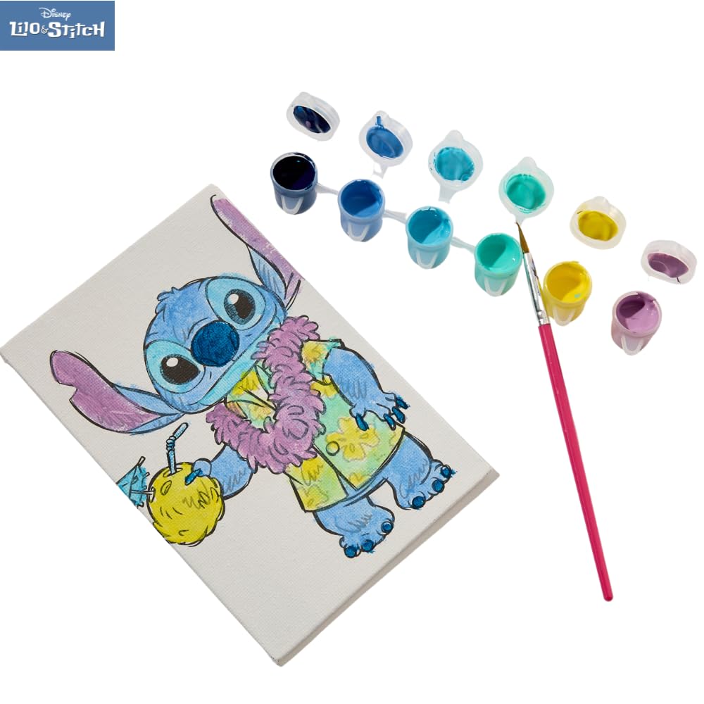 Innovative Designs Disney Lilo and Stitch Canvas Paint Set for Kids with 3 Canvases, Acrylic Paint, Paintbrush, & Easel