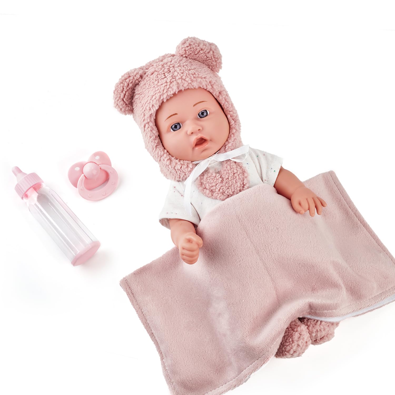 eDollable 12 inch Baby Doll Playset with Accessories - Bottle, Clothes, Pacifier, Blanket, Educational Pretend-Play Toys for Toddlers, Gift for Girls