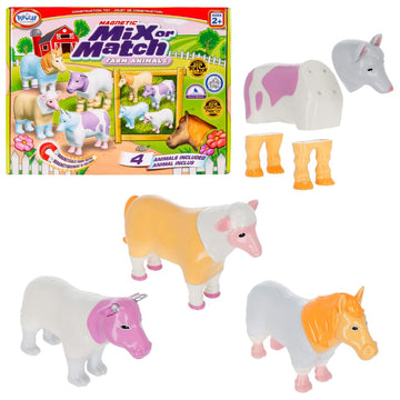 POPULAR PLAYTHINGS Magnetic Animals for Toddlers 1-3, Mix or Match Animal Toys, Set of 4 Gift for Kids - Pastel Farm Animals