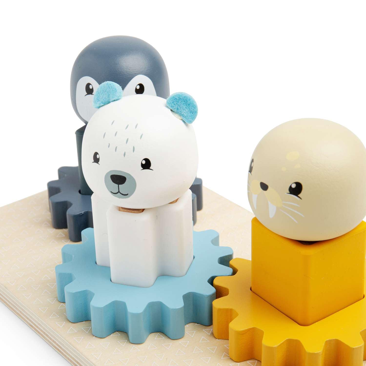 Bigjigs Toys Arctic Animal Cog Puzzles Board - 10 Piece Wooden Shape Matching Game, Sustainable Wood Pieces with Silicone Shapes, Baby Toddler