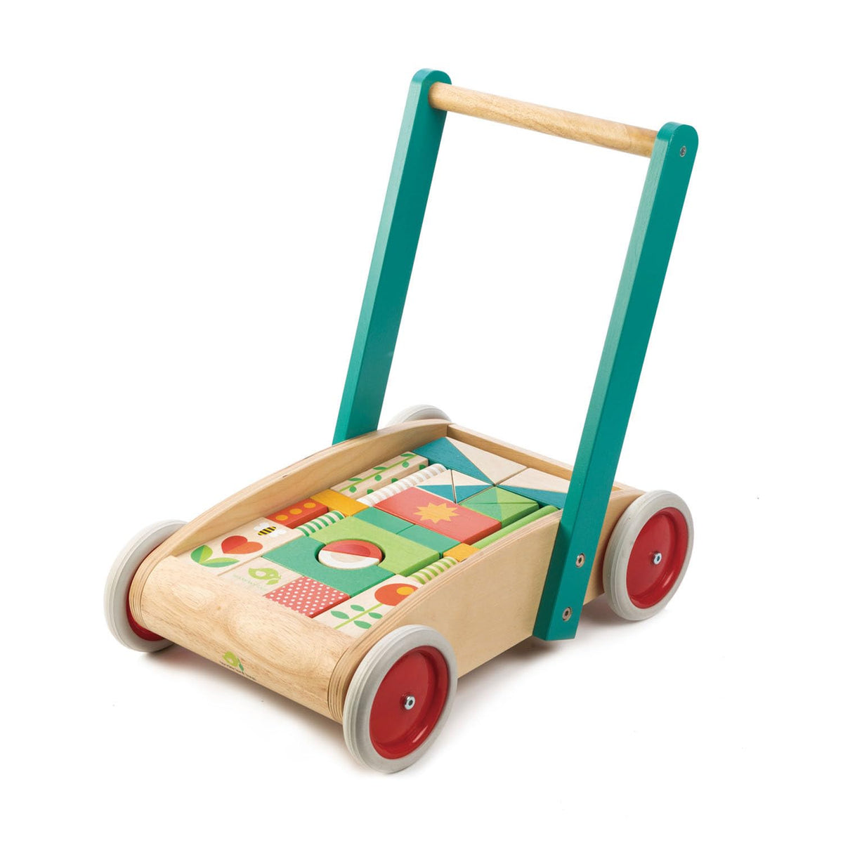 Tender Leaf Toys Baby Block Wooden Walker - Includes 29 Garden Themed Toy Blocks Premium Quality Construction Develops Balance, Strength & Creative