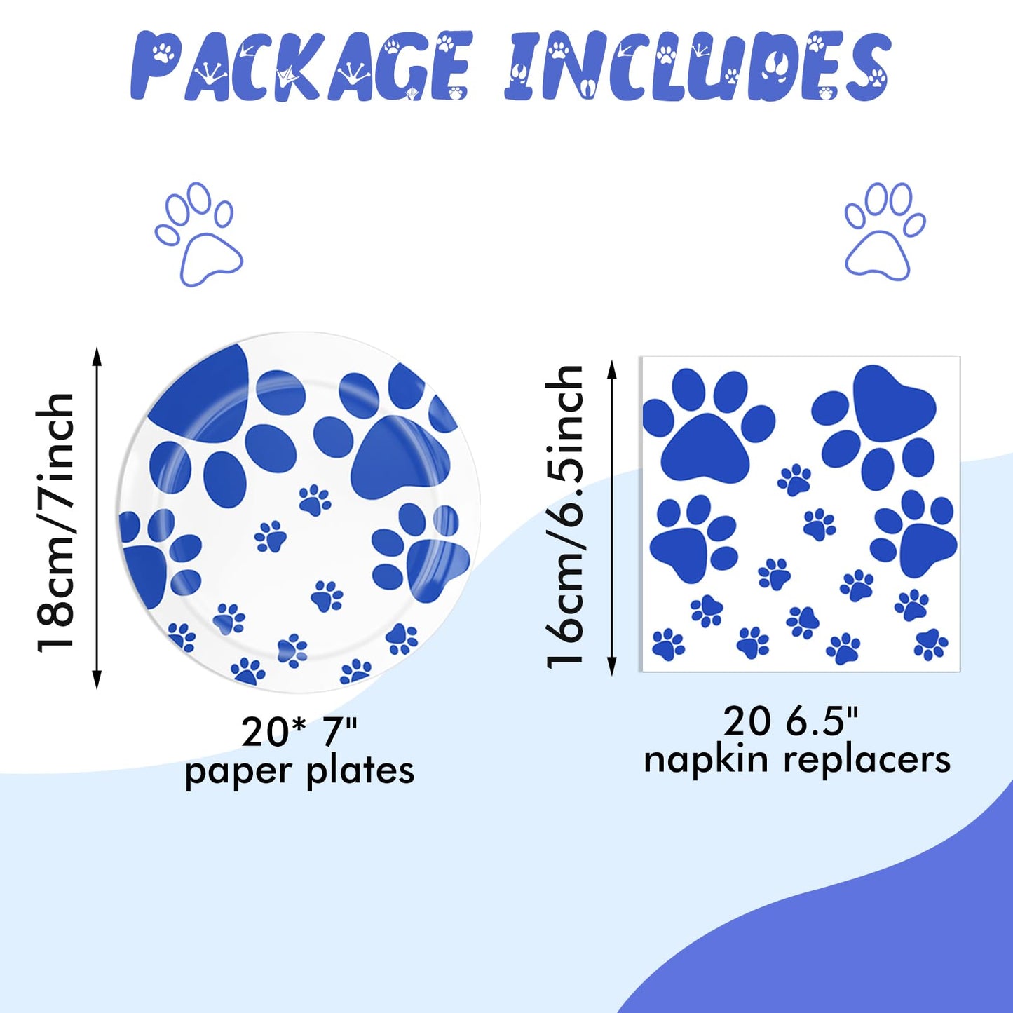 40PCS Blue Paw Print Party Supplies Dog Themed Birthday decorations Disposable Tableware Including Plates Napkins for Dog Birthday Baby Shower Pet