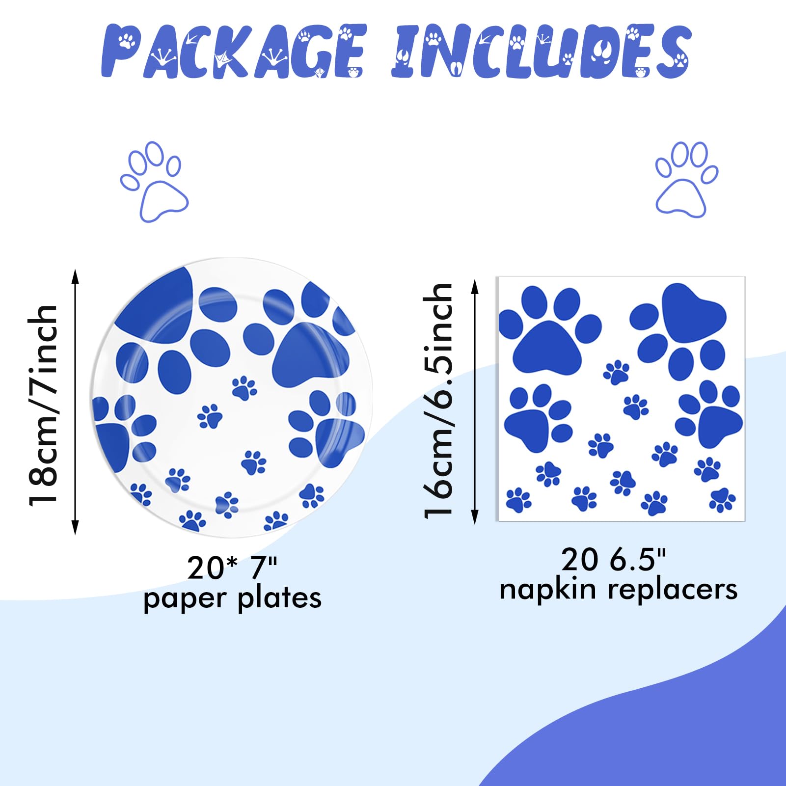40PCS Blue Paw Print Party Supplies Dog Themed Birthday decorations Disposable Tableware Including Plates Napkins for Dog Birthday Baby Shower Pet