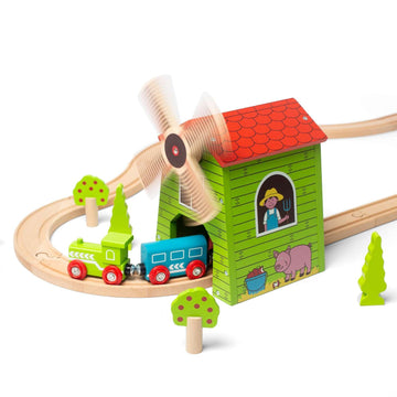 Bigjigs Rail Country Windmill Toy Train Tunnel - Bigjigs Train Accessories, Wooden Train Track Accessories, Windmill for Train Set, Trains for Kids