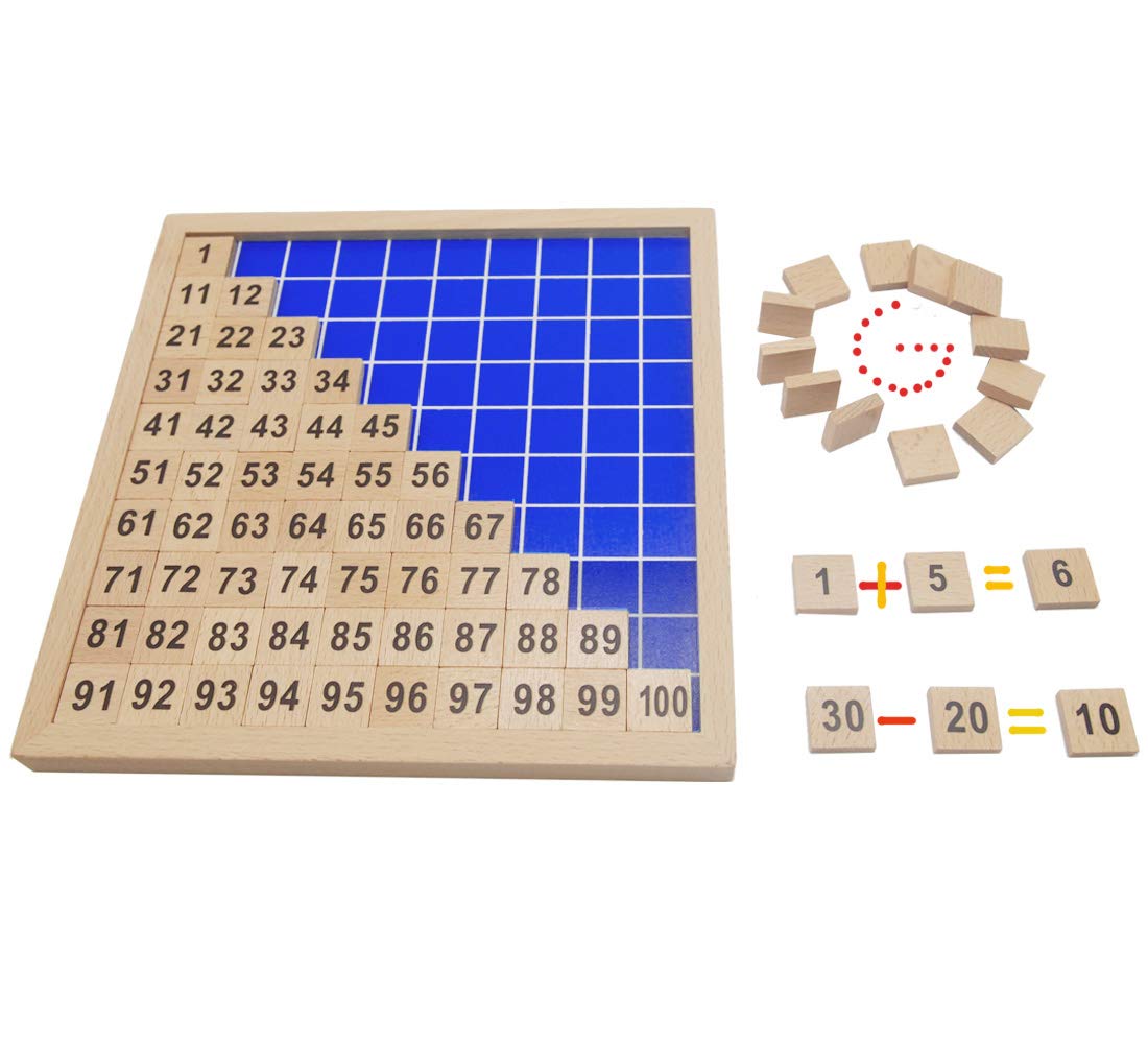 UMBWORLD Wooden Toys Hundred Board Montessori 1-100 Consecutive Numbers Educational Game Early Childhood Toy for Kids with Storage Bag (Counting
