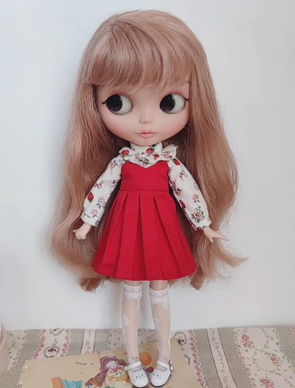 XiDonDon BJD Doll Clothes Cute Sundress Shirt for Blyth,Ob24,Licca,Azone BJD Doll Accessories Clothing (Red Set)