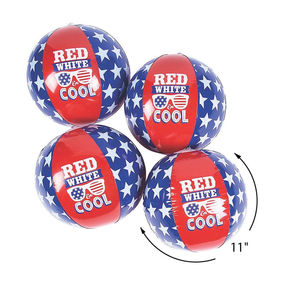 Fun Express - Patrotic Beach Ball for Fourth of July - Toys - Inflates - Beach Balls - Fourth of July - 12 Pieces