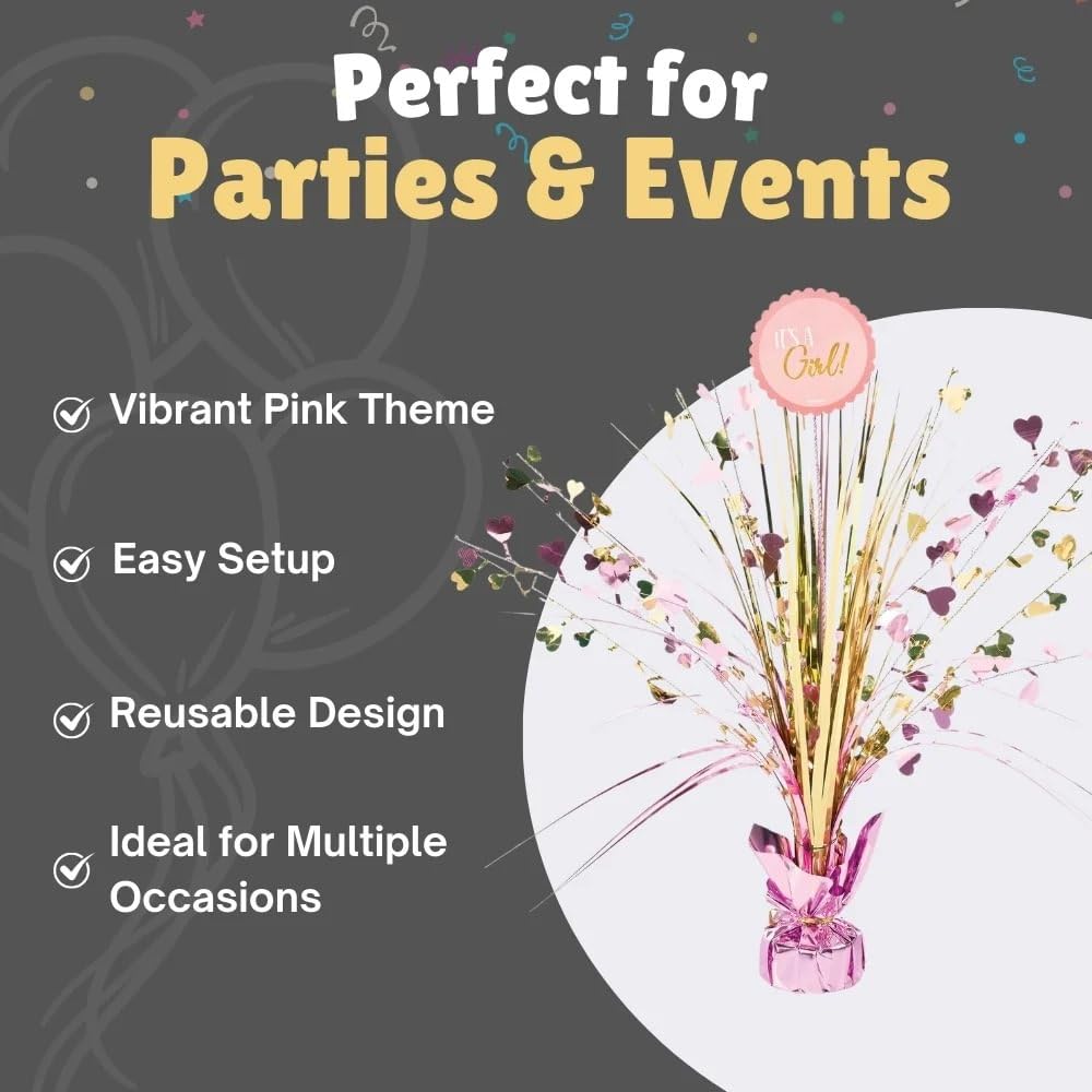 Dazzling Foil Spray Centerpiece, 18" (1 Count) - Elegant Table Decor, Perfect for Baby Shower Celebrations, "It's a Girl", Gold & Pink