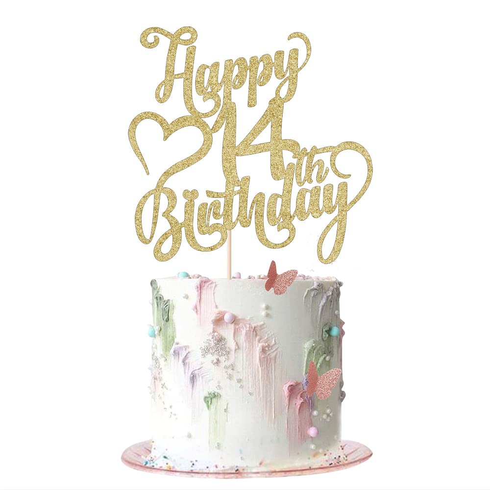 AROKIPPRY Happy 14th Birthday Cake Topper - 14th Birthday Cake Decoration