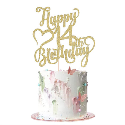 AROKIPPRY Happy 14th Birthday Cake Topper - 14th Birthday Cake Decoration