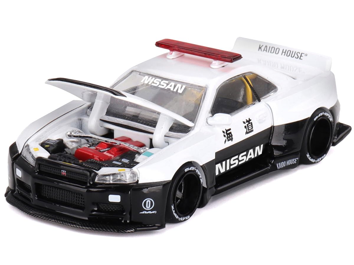 Skyline GT-R (R34) Kaido Works (V2 Aero) RHD (Right Hand Drive) Black and White Japan Police (Designed by Jun Imai) Kaido House Special 1/64 Diecast