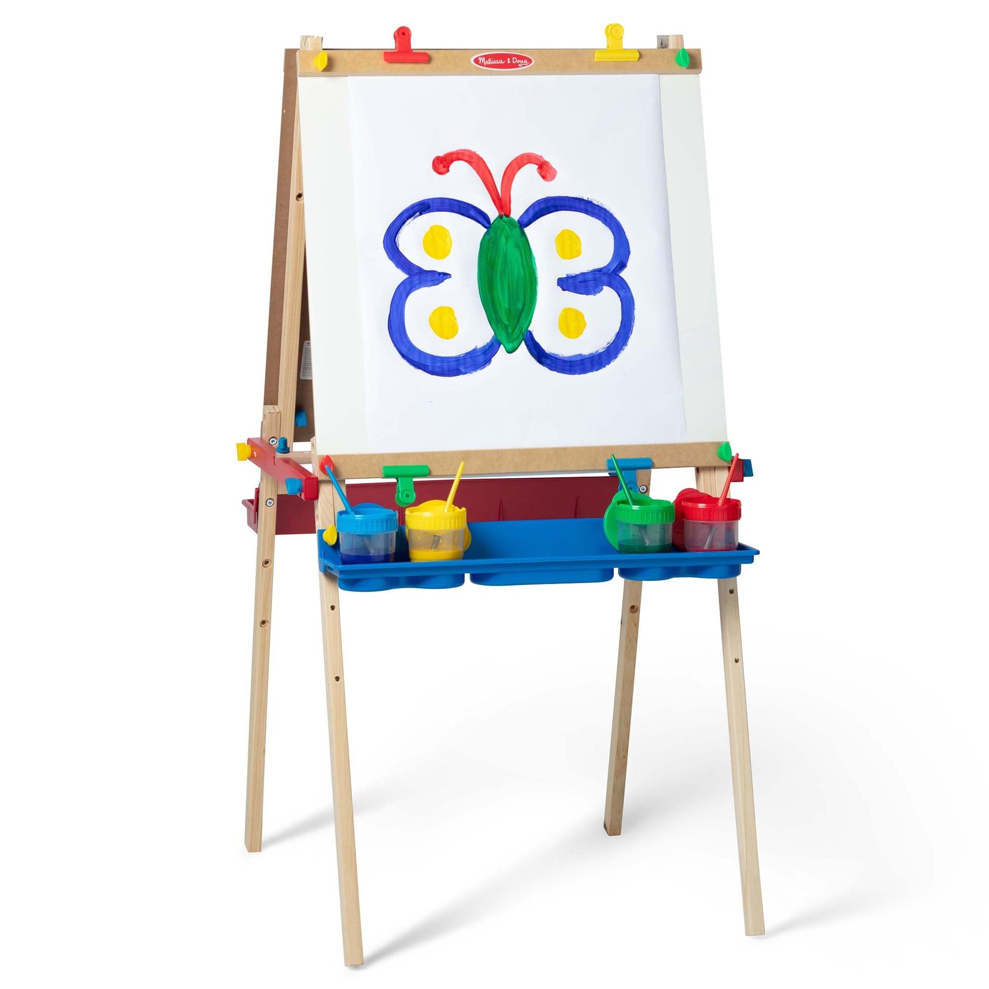 Melissa & Doug Deluxe Wooden Art Easel for Kids with Dry-Erase Board, Chalkboard & Drawing Paper Roller, Folding Double-Sided Toddler Easel, Preschool