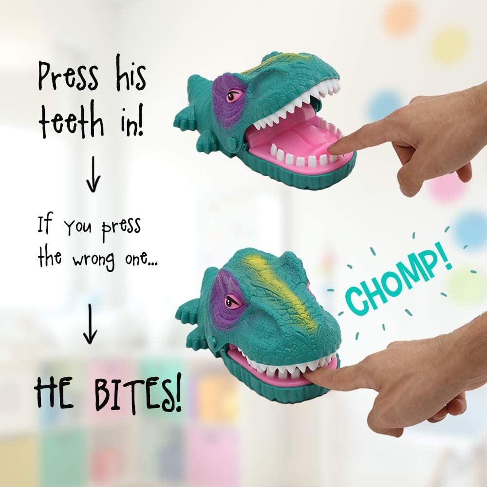 Liberty Imports Snappy Dinosaur Dentist Classic Bite Finger Game Dino Toy Funny Family Party Tabletop Board Game with LED Light and Sound