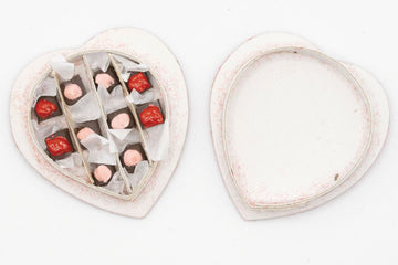 Dollhouse Miniature Heart Shaped Valentine Two-Part Red Box Filled with Chocolates (Not Edible)