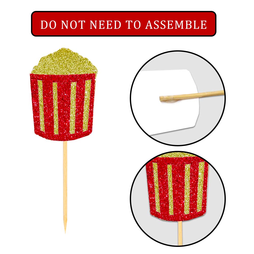 Theater Cupcake Toppers Cake Decoration for Birthday Movie Night Party Supplies Food Pick - Set of 24
