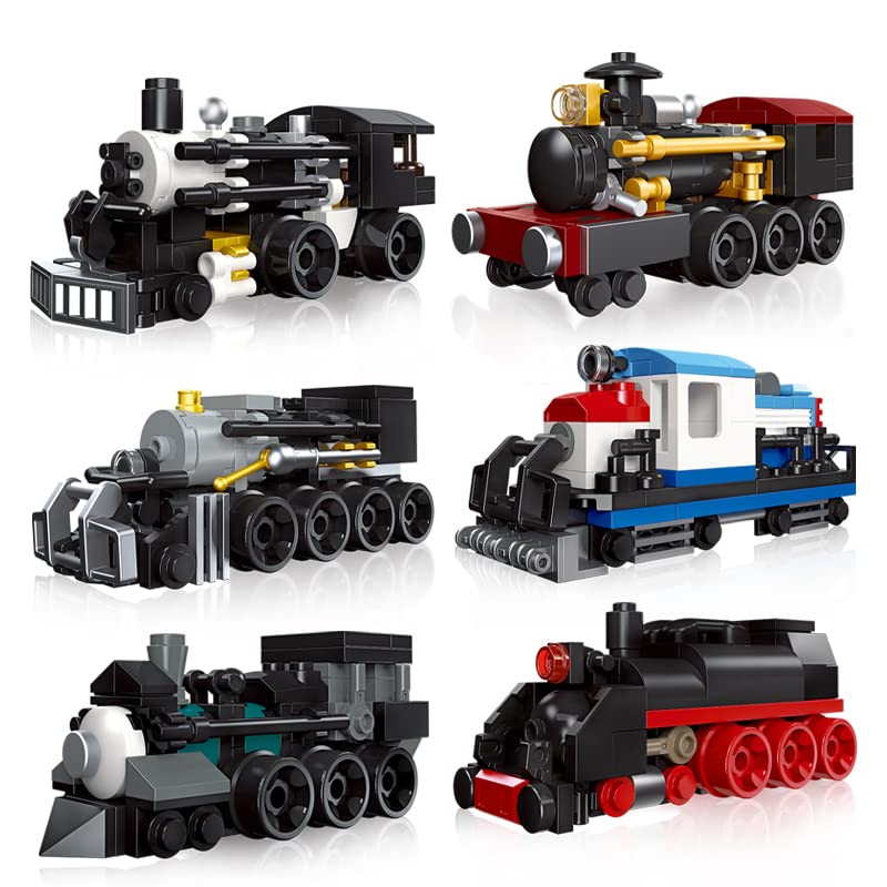 Apostrophe Games 6 in 1 Steam Trains Building Block Set - 463 Pcs - Variety of 6 Trains, Unique Retro Style Model Set, Engineering & Construction Toys