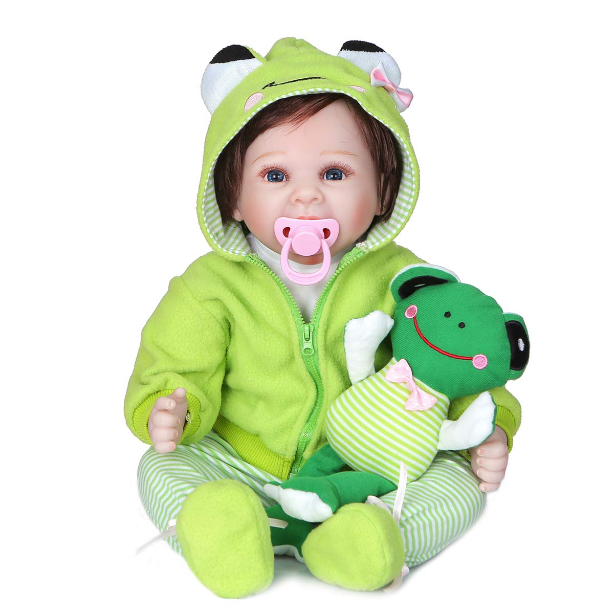 Reborn Baby Girl Boy Dolls Clothes 22 inch 4 pcs Sets Green Frog Outfit Fit 20-22" Newborn Dolls Clothes Accessories