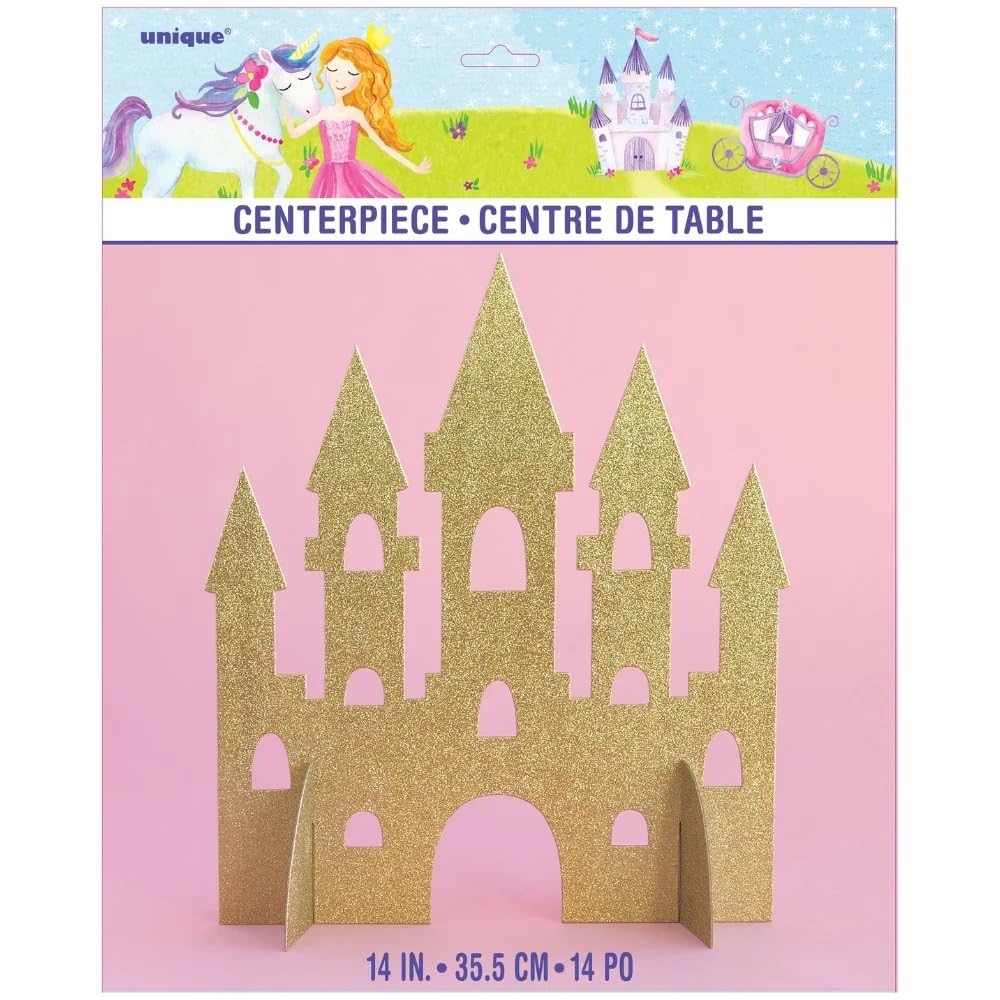 Gold Glitter Princess Castle Centerpiece (35cm) 1 Piece - Perfect for Enchanting Decorations