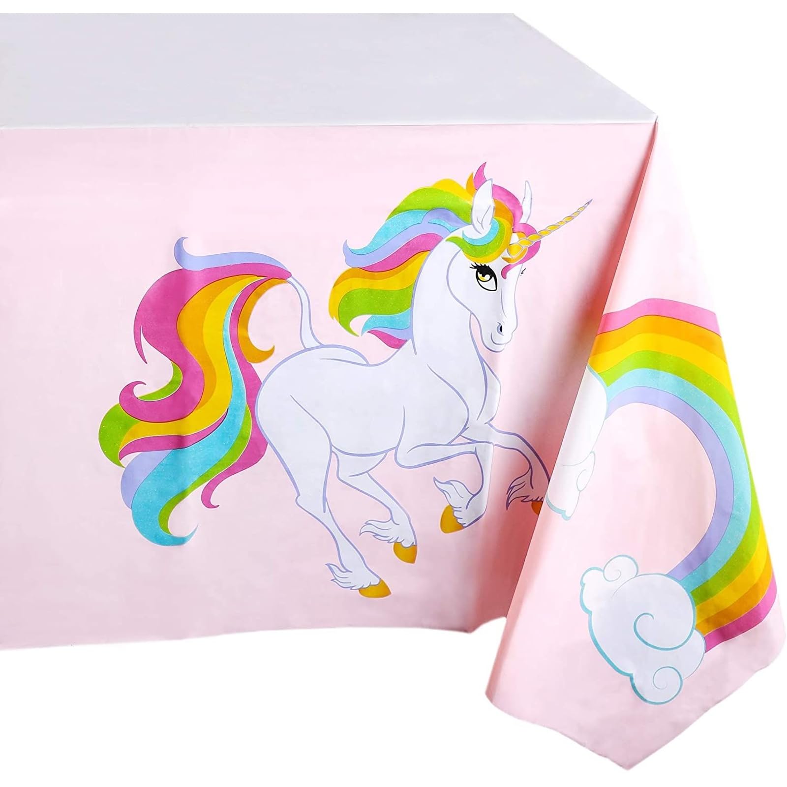 BLUE PANDA Unicorn Tablecloths - 3-Pack, 54 x 108 in, Pink & White Rectangular Plastic Disposable - Birthday Decoration & Rainbow Unicorn Party Table