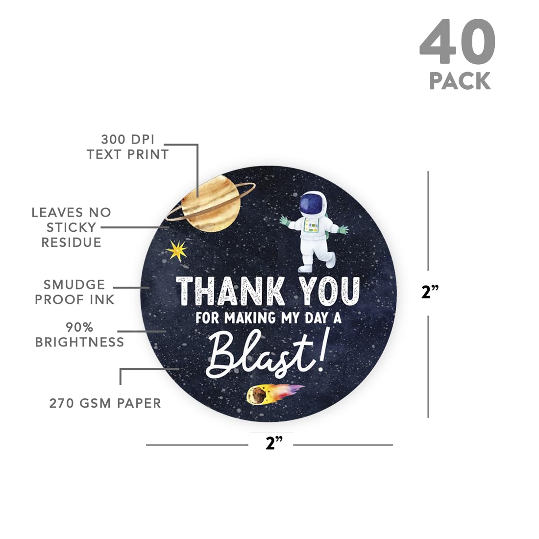 Andaz Press Kids Party Favor Thank You for Making My Day A Blast Stickers, 80-Pack 2-Inch Round Outer Space Birthday Stickers for Kids, Boys & Girls