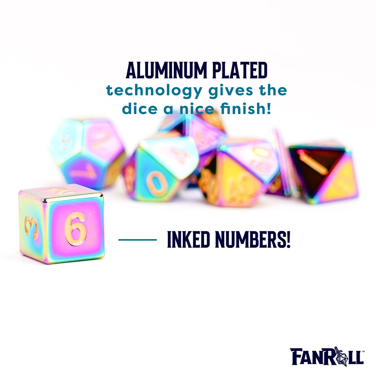 FanRoll 16mm Metal Polyhedral DND Dice Set: Torched Rainbow, Role Playing Game Dice for Dungeons and Dragons