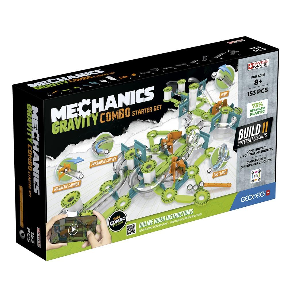 Geomag Gravity Classic Mechanics Magnetic Toys for Kids Ages 8+, 153pc Educational STEM Magnets for Kids - Swiss-Made Magnetic Blocks, Tiles