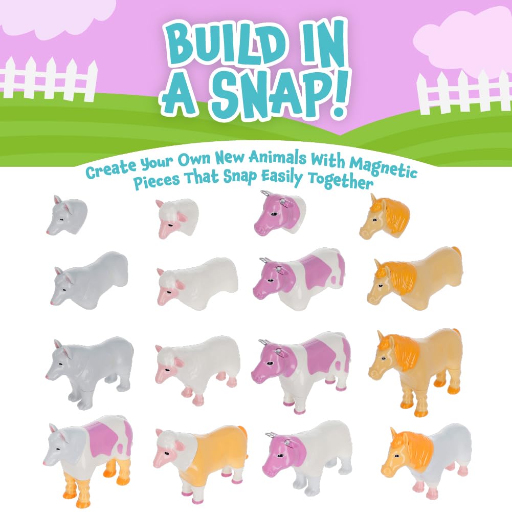 POPULAR PLAYTHINGS Magnetic Animals for Toddlers 1-3, Mix or Match Animal Toys, Set of 4 Gift for Kids - Pastel Farm Animals