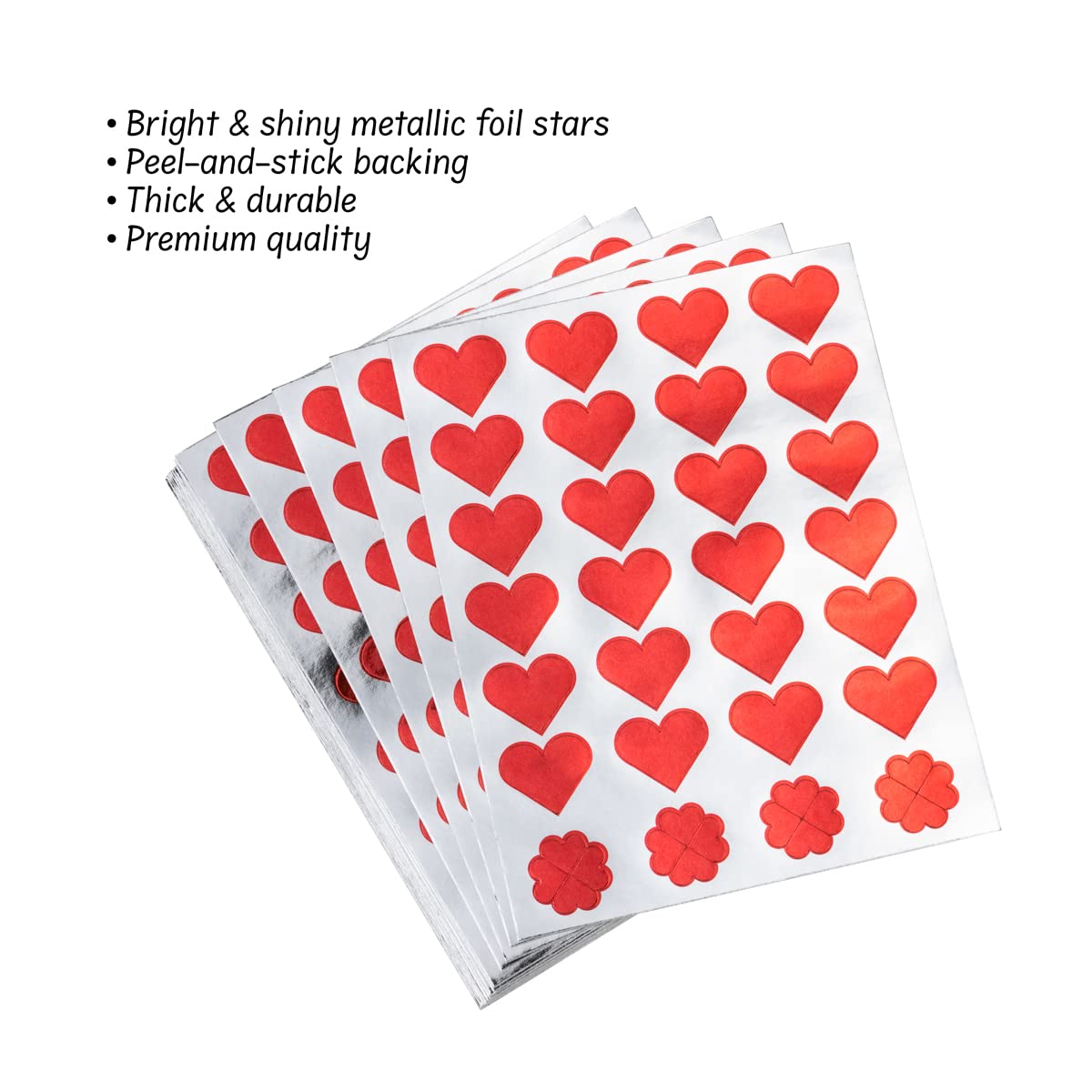 Hygloss Red Foil Heart Shape Stickers, 20 Sheets