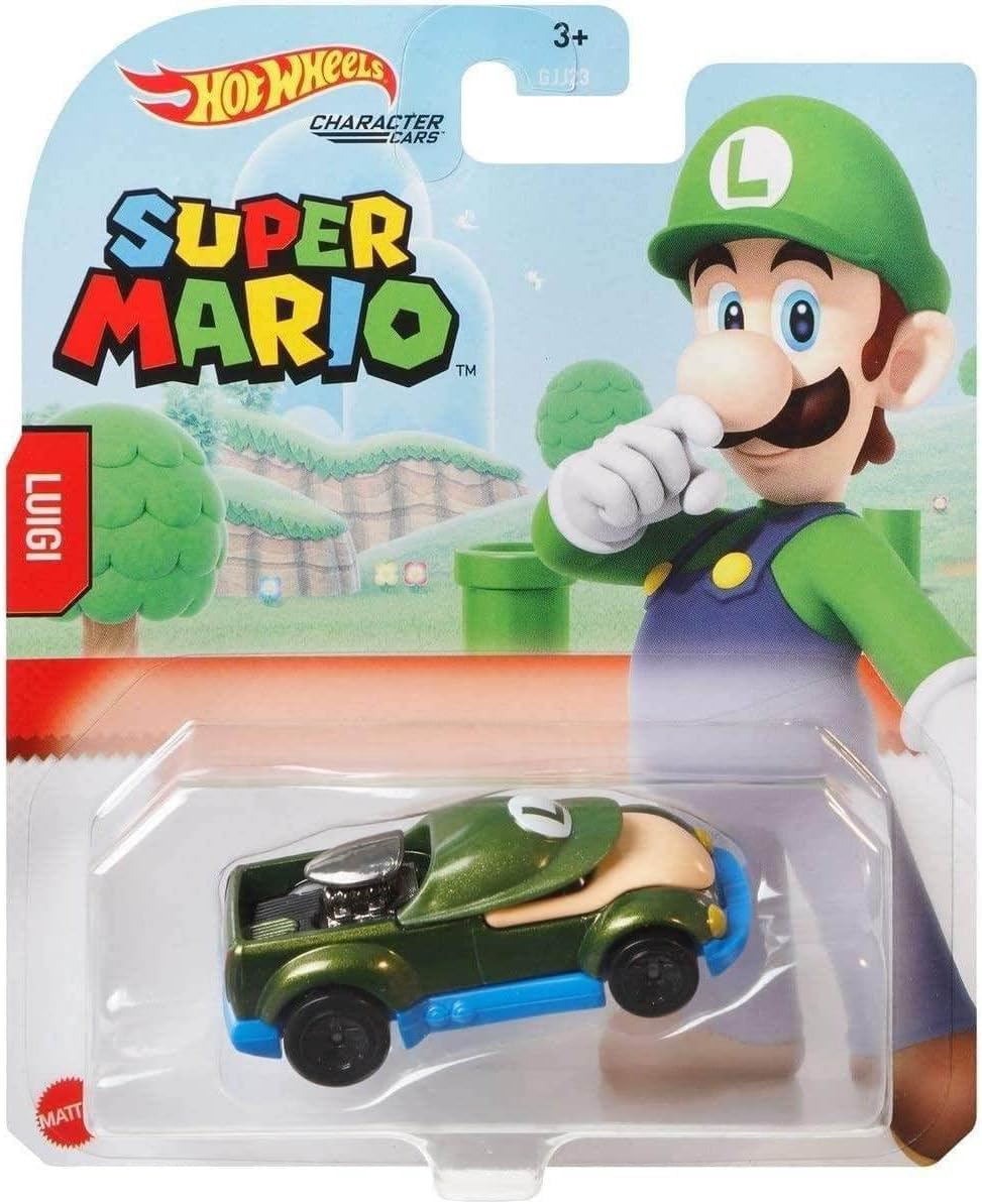 Hot Wheels Super Mario Character Cars Collection - Mario, Luigi, Princess Peach, Light Blue Yoshi, Bullet Bill & Donkey Kong, Die?Cast 1:64 Scale