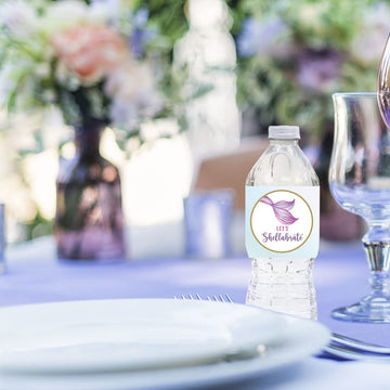 Andaz Press Mermaid 1st Birthday Waterproof Water Bottle Labels, Let's Shellabrate Birthday Party Favor Water Bottle Wraps Pastel Mermaid Theme