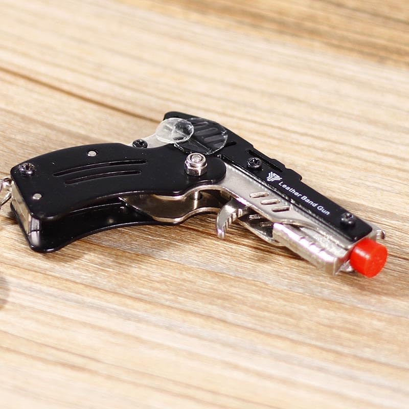 Rubber Band Gun New Generation Upgrade Mini Metal Foldable Toy Gun Keychain Quickly Shoot 8 Rubbers Orange tip Effectively identifiable Toy Gun Comes