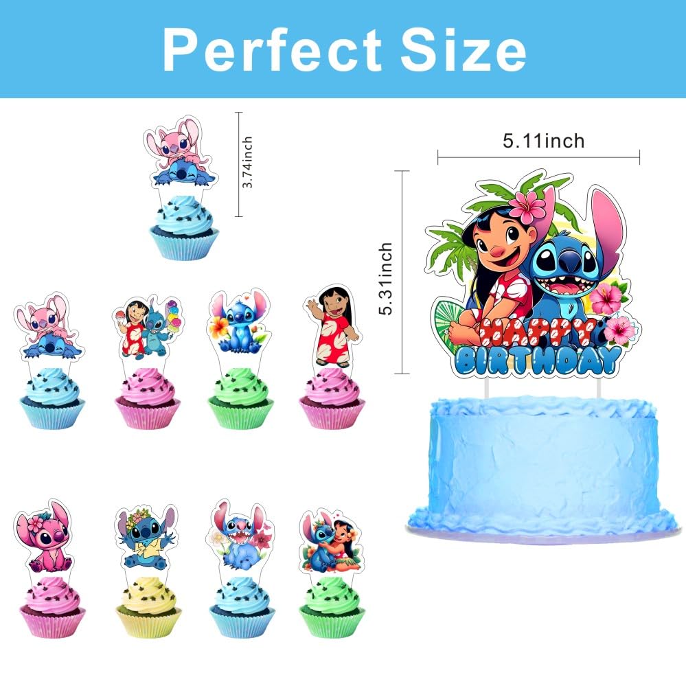 25 Pcs Cake Topper and Cupcake Toppers Set Birthday Party Supplies for Cartoon Blue Themed Birthday Decorations