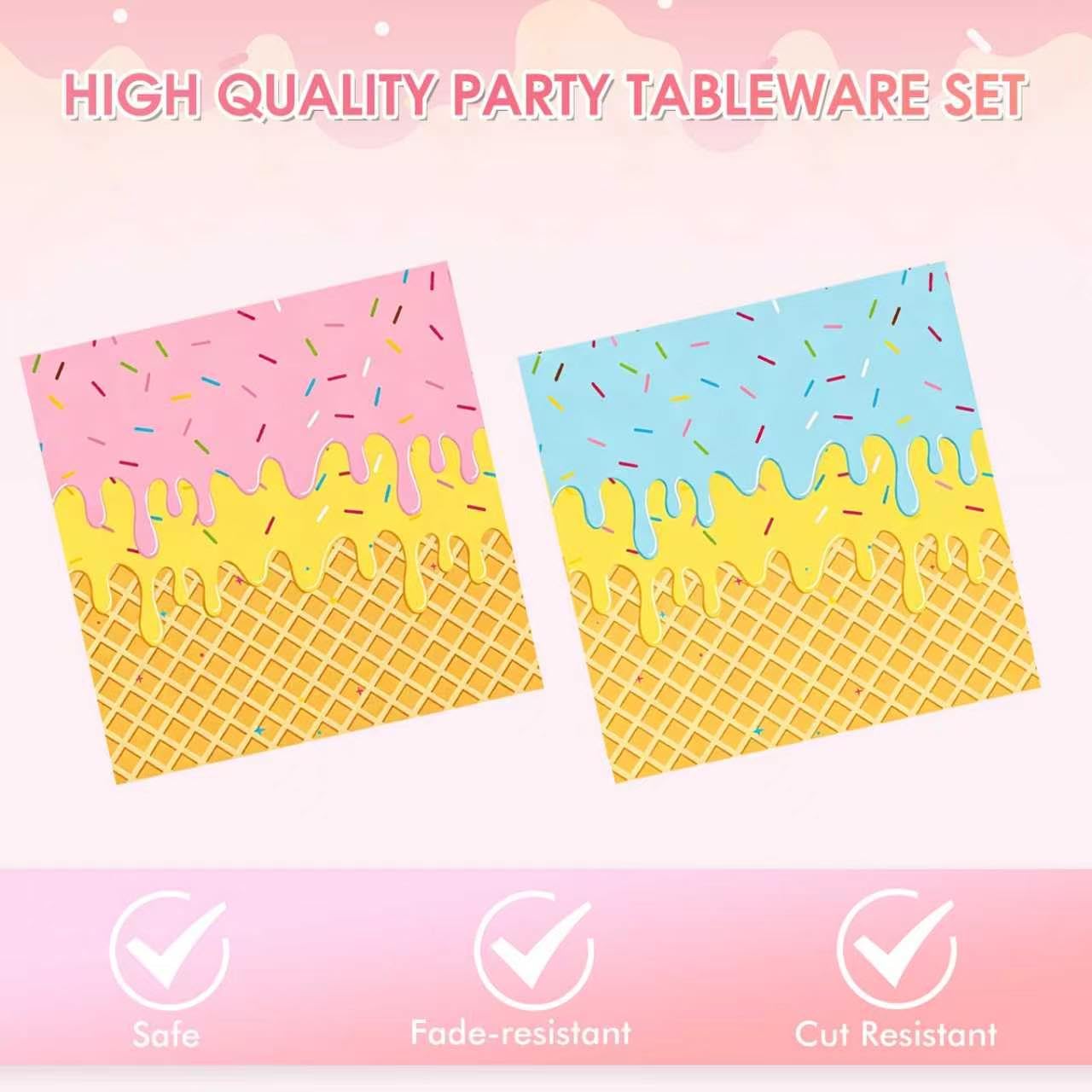 Ice Cream Birthday Party Decorations 40 Pcs Ice Cream Birthday Plates and Napkins Set,Disposable Summer Theme Tableware Kit Party Table Decorations