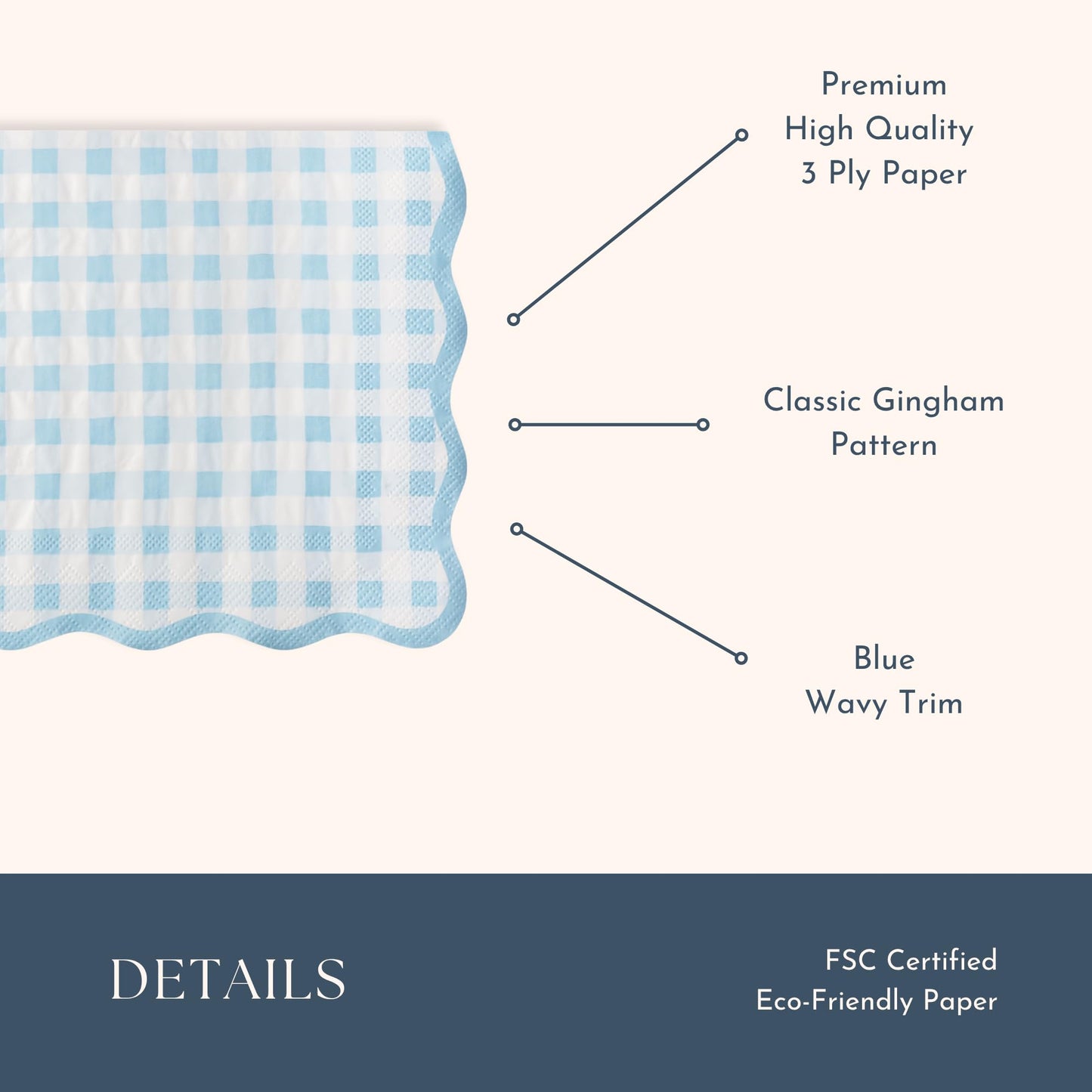 Bonjour Fête Light Blue Gingham Paper Party Dinner Napkins | Premium Party Supplies | Baby Showers, Bridal Showers, Tea Parties, & Casual Gatherings |