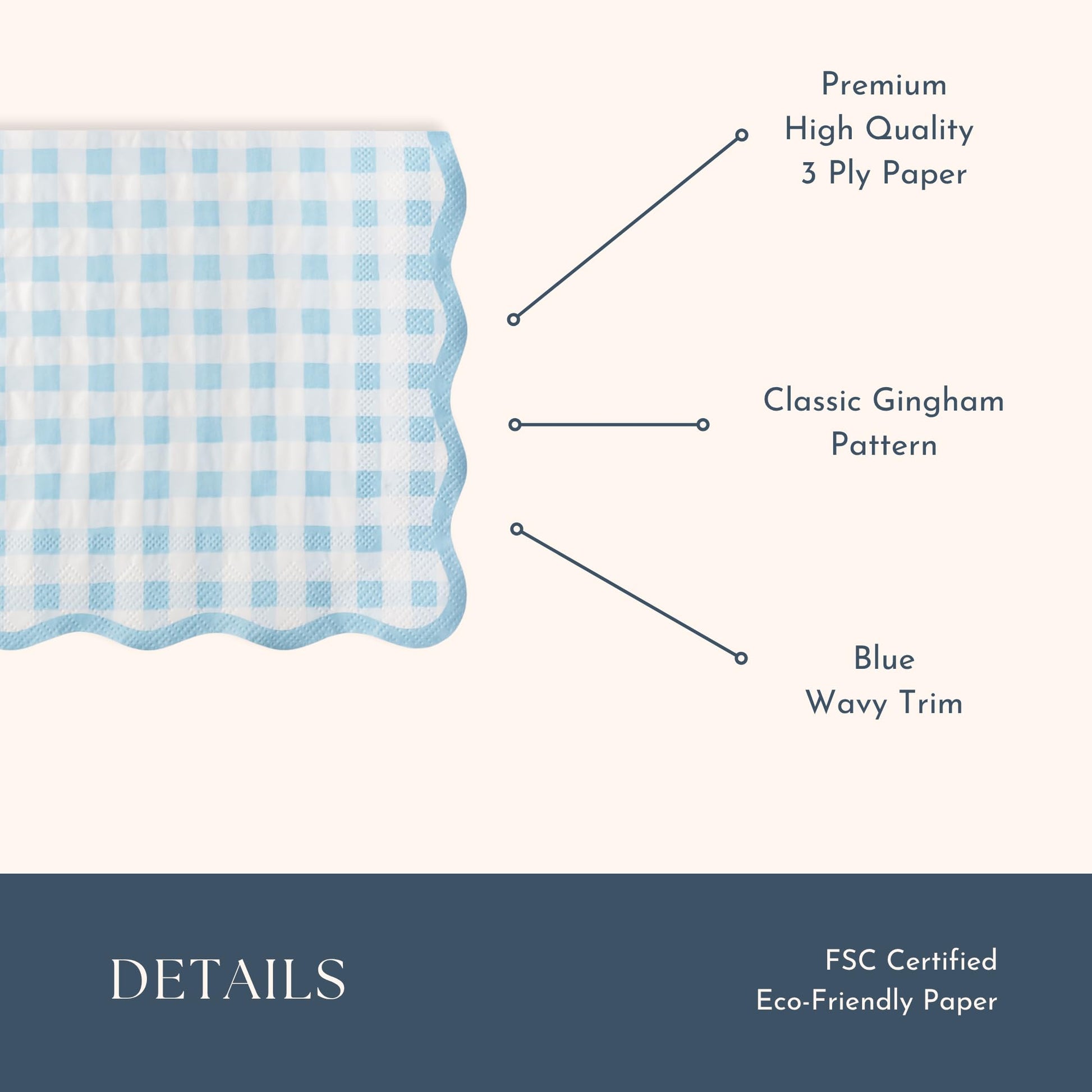 Bonjour Fête Light Blue Gingham Paper Party Dinner Napkins | Premium Party Supplies | Baby Showers, Bridal Showers, Tea Parties, & Casual Gatherings |