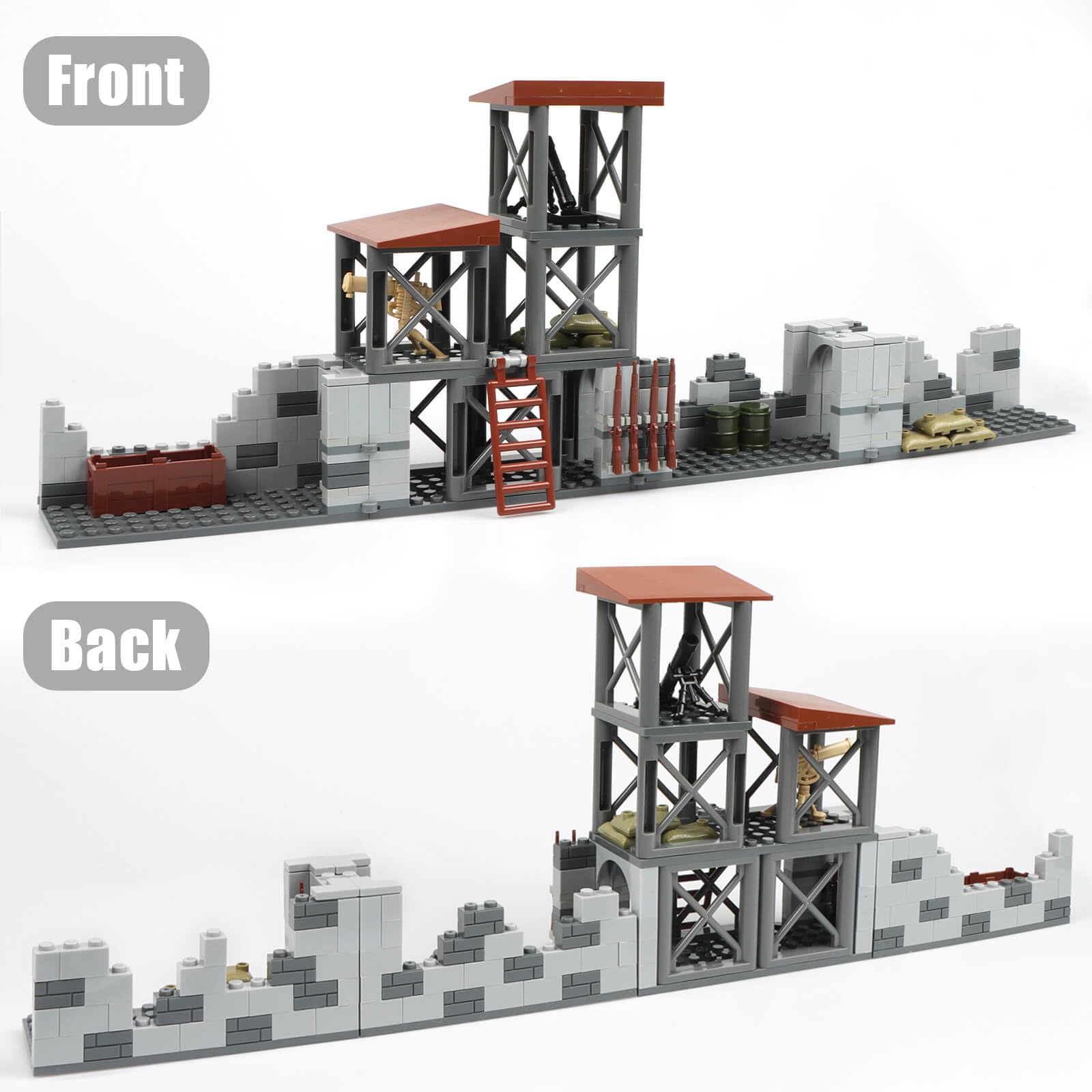 Finger Rock Military Base Building Block Set, WW2 Army Mini War Accessories Kits, Military Ruins Guard Tower Guns Army Supplies Block Toy for Teens