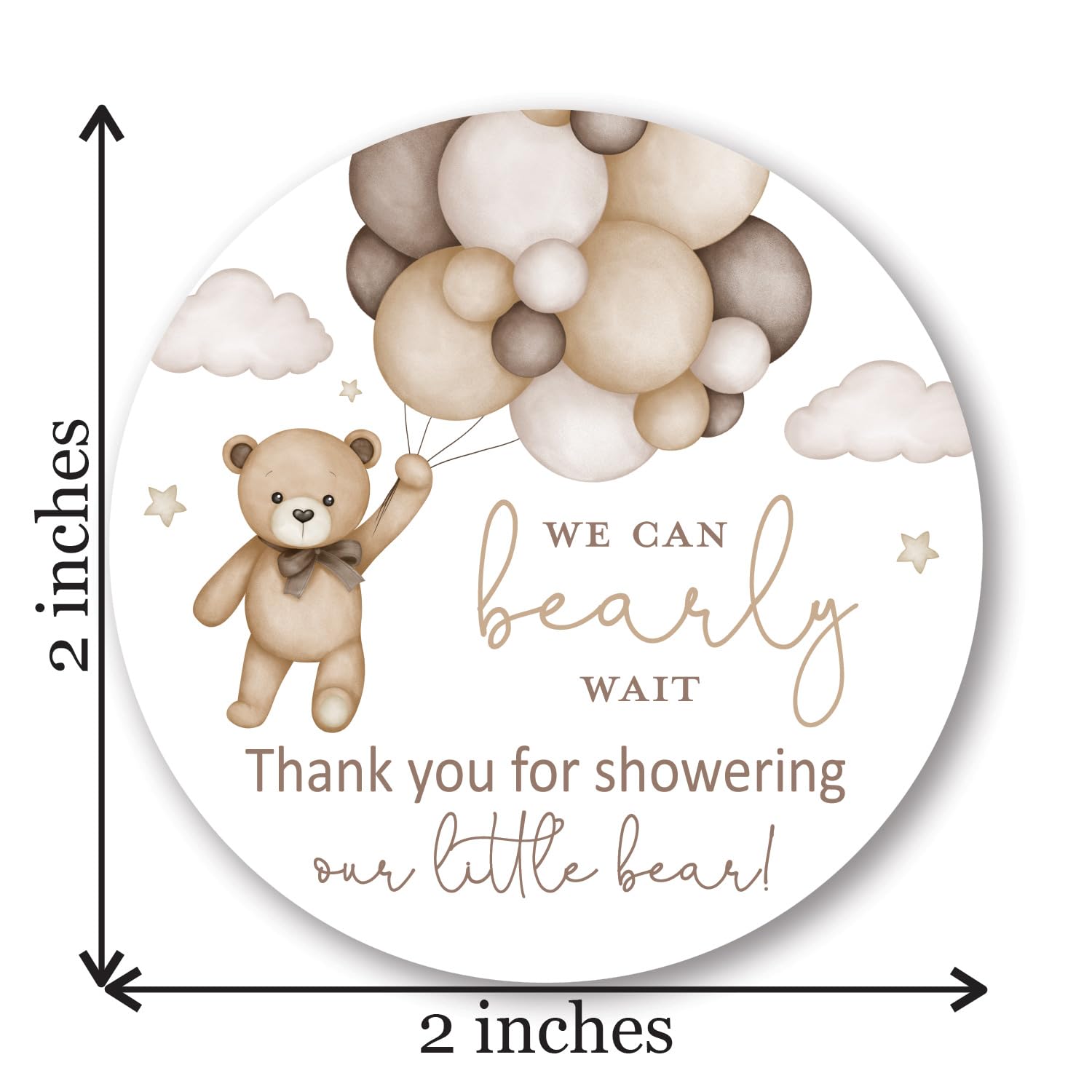 2-Inch Round Boho Bear Balloons Baby Shower Thank You Favor Stickers - Set of 40 (Gender Neutral)